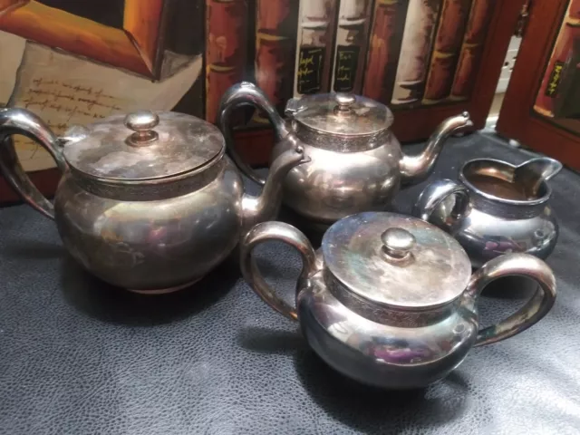 Vintage Wilcox Quadruple Plate Tea Coffee Pots &Sugar Creamer "Cd"