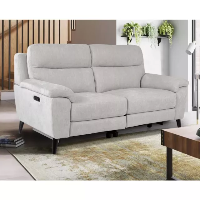 Grace Silver Grey Fabric Power Reclining Sofa 2 Seater with 2 USB Ports