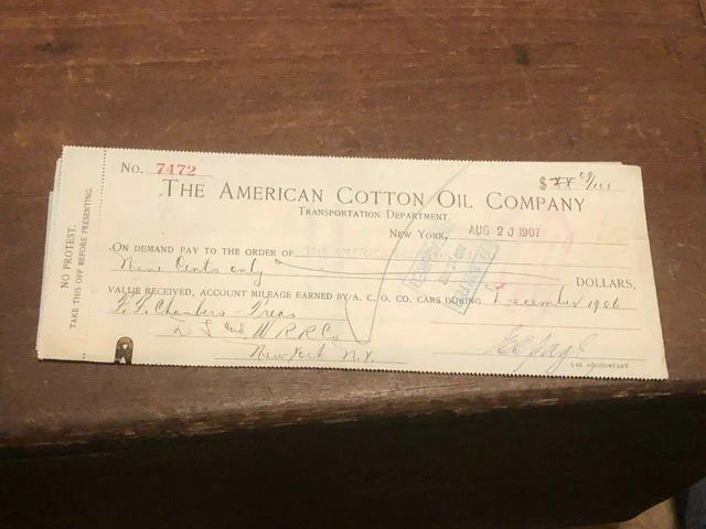1907 Vintage Railroad Bank Check Armour Car Lines Chicago IL DL&W + Letterhead !