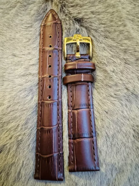 18mm Omega geniun brown leather Watch Strap With Golden Buckle