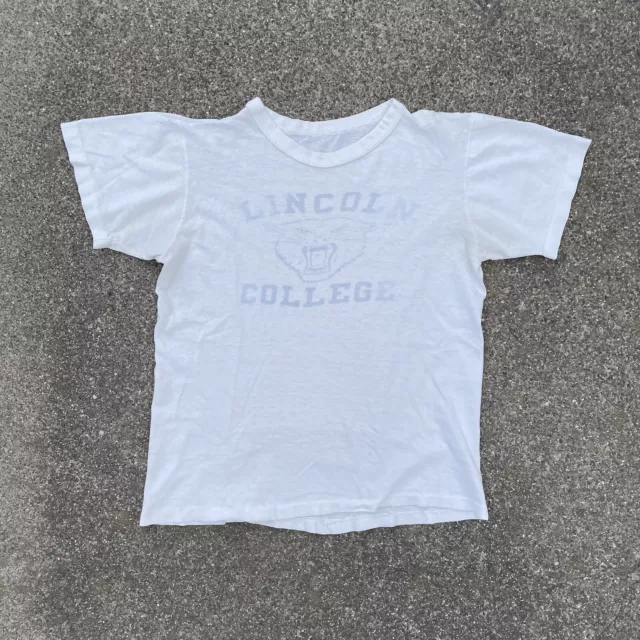 Vintage 40’s Lincoln College T- Shirt Lynx Mascot University Water Print