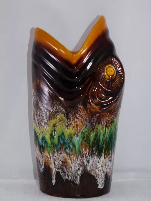 Grand Vase Poisson Vintage Ceramique Emaillee Haut 33 Cm Wai18