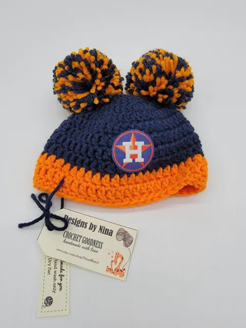 Houston Astros Crochet Knit Dual Tassel Beanie Hat Newborn Baby Girl Boy