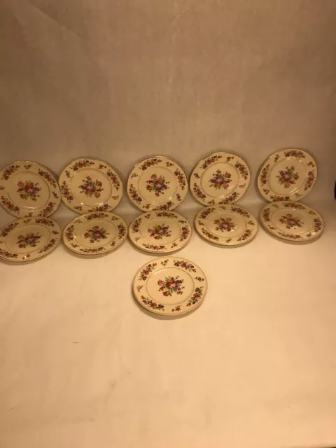 11 pc dessert plate Syracuse China OPCO SHARON pattern OLD IVORY Flowered 6.5 in