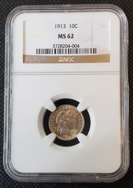 1913 P Philadelphia Mint Barber Dime 10c 90% Silver US Coin NGC MS 62