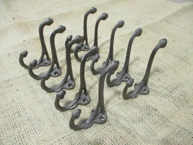 10 Coat Hooks Hat Entry Way Hall Tree Keys Storage Organization Raw Cast Iron 3