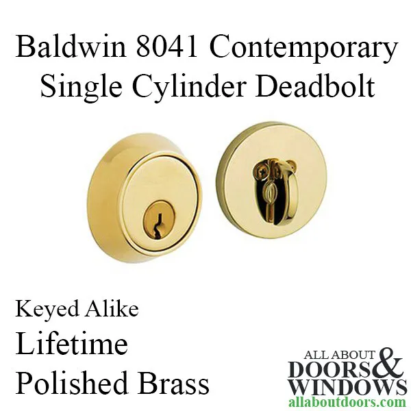 Baldwin Deadbolt Cylinder 8041 Estate Single Cylinder Deadbolt Polished Brass