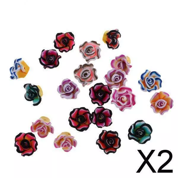 2X 20 Pièces En Gros 15mm Colorful Rose Flower Polymer Clay Beads Findings # 1