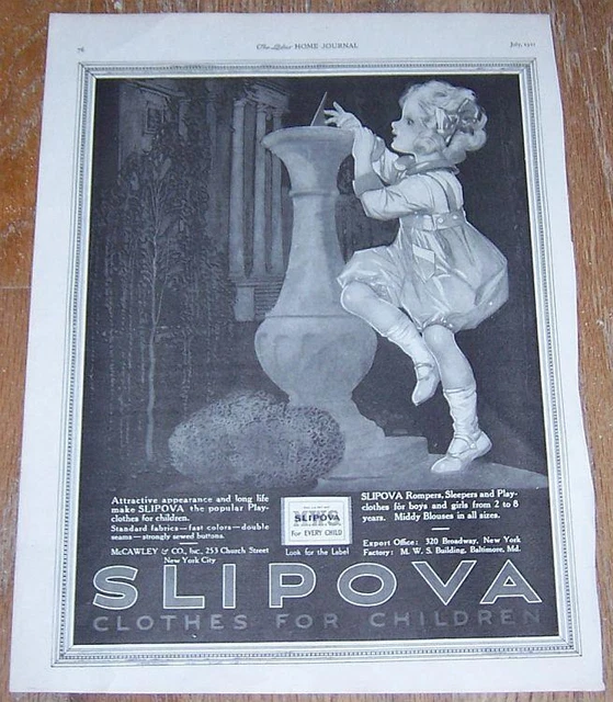 Slipova Rompers Sleepers Playcloths for Children 1921 Magazine Advertisement