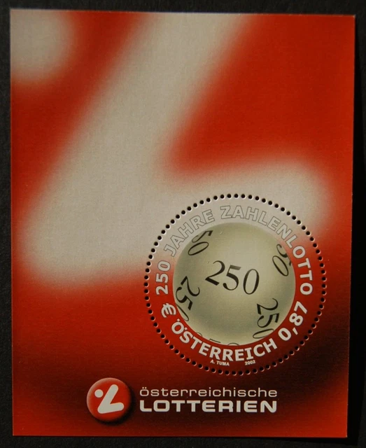 Ö:  Block   " 250 Jahre Zahlenlotto " 2002, postfrisch