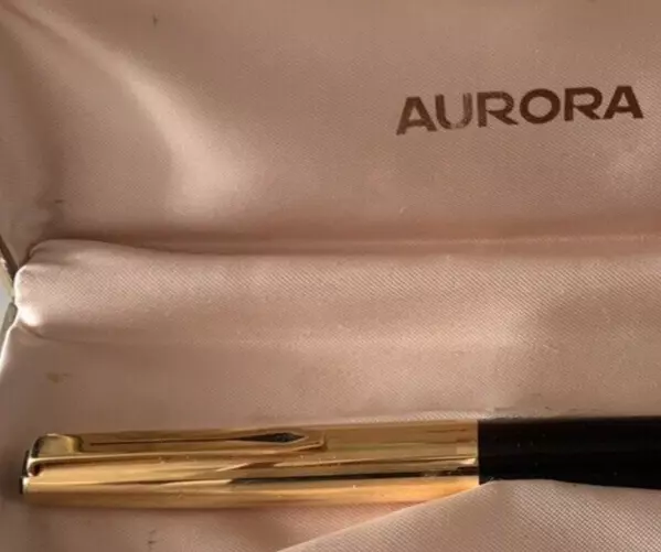 Aurora Lápiz Pluma Fuente Capucha Laminado Oro Nib Oro 14K Escribe Vintage