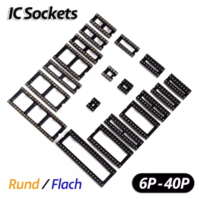 IC Sockel DIP DIL 6 8 14 16 18 20 24 28 polig pin 2,54 Fassungen Halter Socket