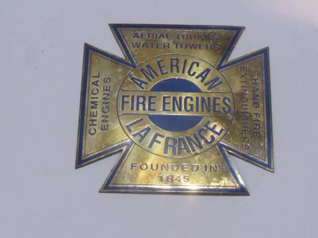 Vintage American La France Fire Engine Chemical Aerial Water Towers Metal Emblem