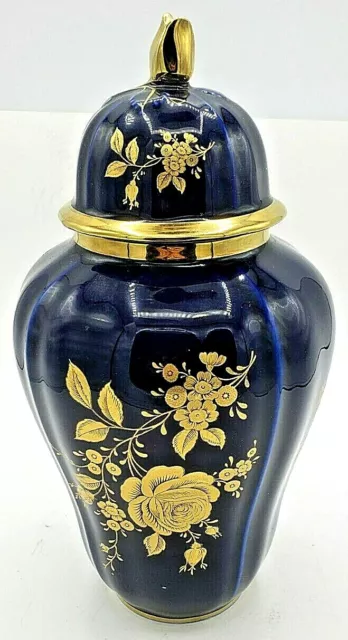 Bavaria Echt Kobalt Blue/Gold Floral Porcelain Vase W/Lid/Ginger Jar