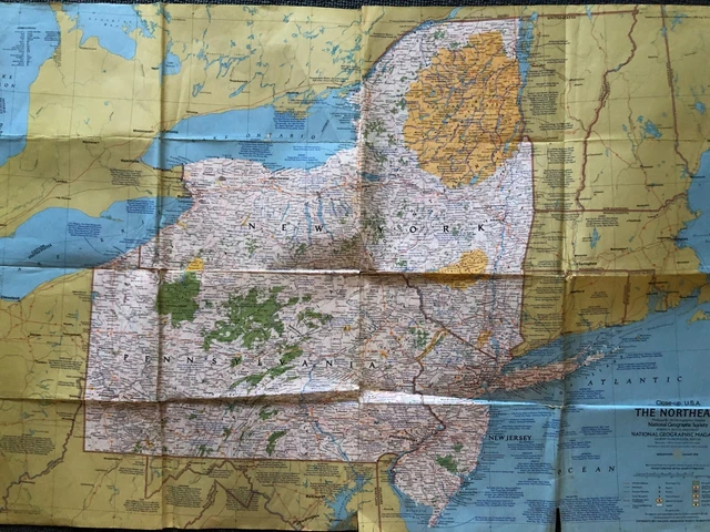 MAP OF NORTH East United States. Classic National Geographic Map From ...