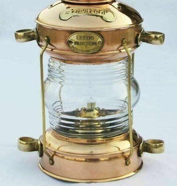 Antike Anker-Öllampe Messing & Kupfer Nautische Maritime Schiffslaterne... 4