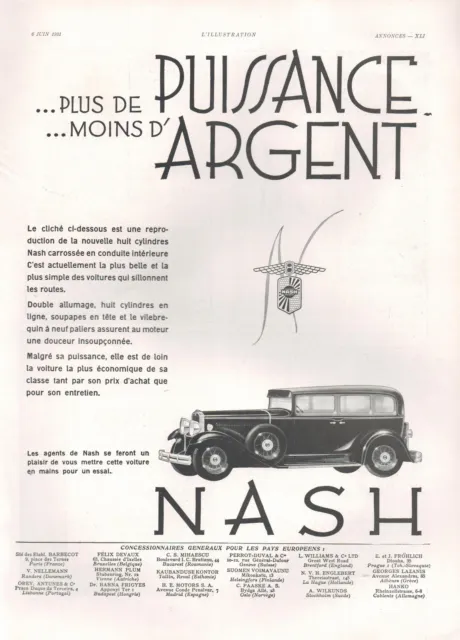 ▬► Publicite Advertising Ad Voiture Car Nash 1931