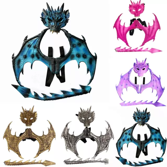 1 Set Christmas Halloween Party Kids Cosplay Set Wing Tail 3D Dragon Wings Masks