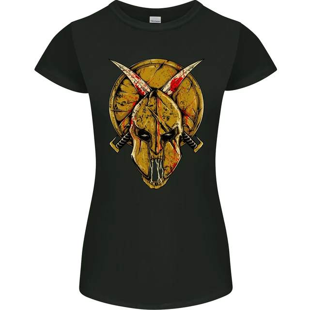 Spartan Skull Helmet Gym MMA Martial Arts Womens Petite Cut T-Shirt