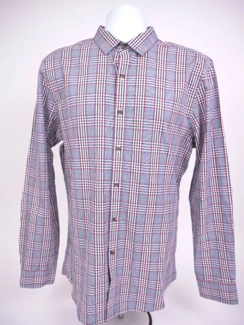 Bar III  Shirt  Mens Large 16-16.5 Blue Red Plaid Slim Fit Log Sleeve Button Up