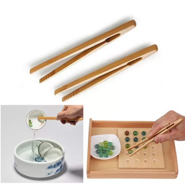 8X Bamboo Toast Tong Wooden Toaster Tweezer Bread Bacon Sugar Ice Tea Food Salad 2