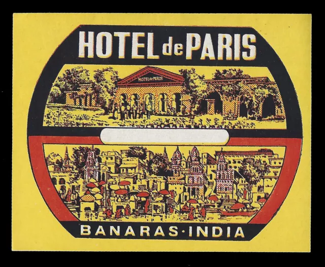 Hotel de Paris BANARAS India - vintage luggage label