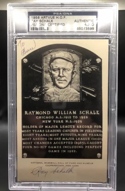 1956-63 Artvue B&W Hof Plaque Postcard Ray Schalk Signed Autograph Psa Mint Auto