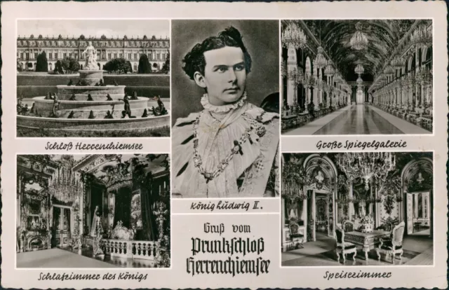 Chiemsee 5 Ansichten mit König Ludwig Porträt Mehrbild-AK 1956 2