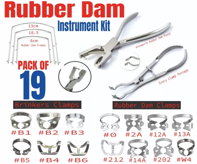 Dental Rubber Dam Clamps Forceps Frame Rubber Dam Kit Ainsworth Brewer Winged CE