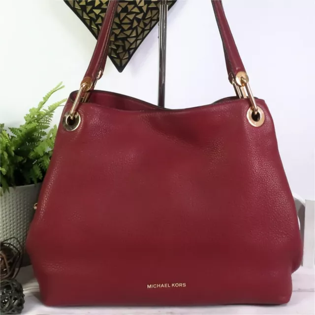 MICHAEL KORS "Raven" Bag Large Shoulder Hobo Tote Cherry Red Leather RRP£285 VGC