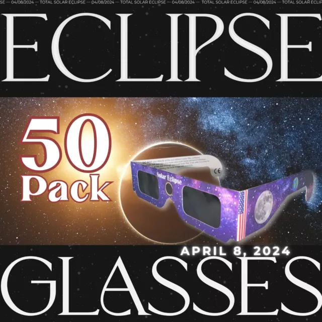 50 PACK ECLIPSE Glasses Solar Eclipse 2024 CE certified ISO Premium