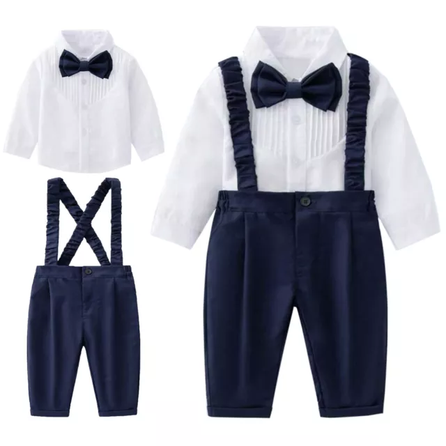 Toddler Boys Suit Shirt Set Christening Outfit Ruched Infant Wedding Stage Bow