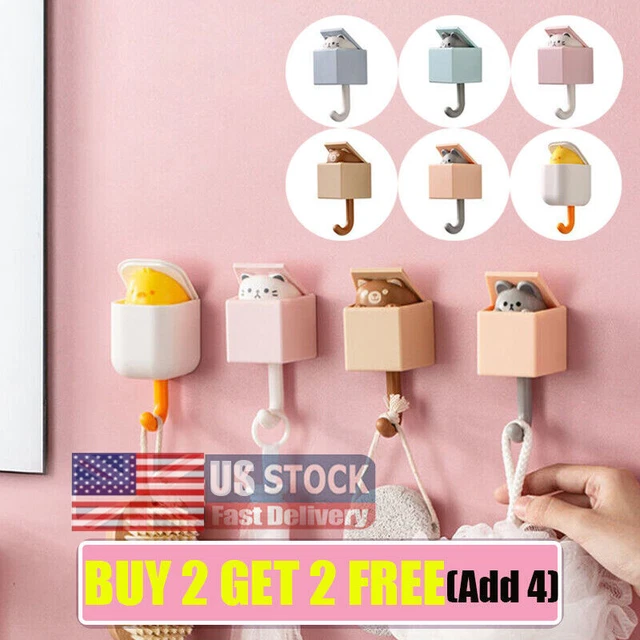 Creative Cat Hook Seamless Door Hangers Hooks Key Umbrella Towel Cap Coat Racks