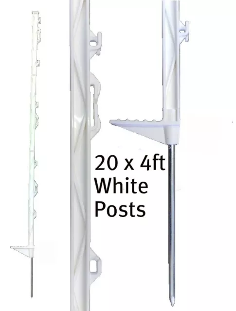 20 x 4FT WHITE ELECTRIC FENCING POSTS Fence Poly Plastic Horse Paddock Pole