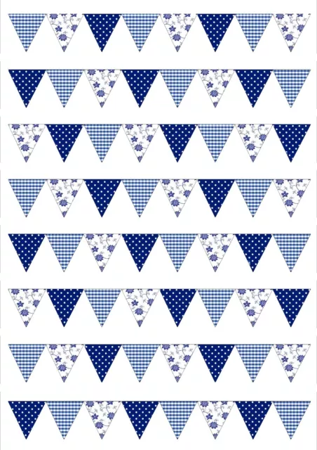 Blue White SMALL Spot Check Flower Bunting Edible Wafer Paper/Icing Cake Topper