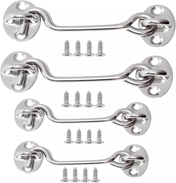 4 Pcs Hook and Eye Latch,Stainless Steel Cabin Hook Eye Latch Gate, Barn Door Lo