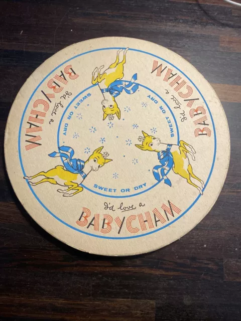 Large Round Vintage Double Sided BABYCHAM Place Beer Mat Coaster Man Cave Bar 2