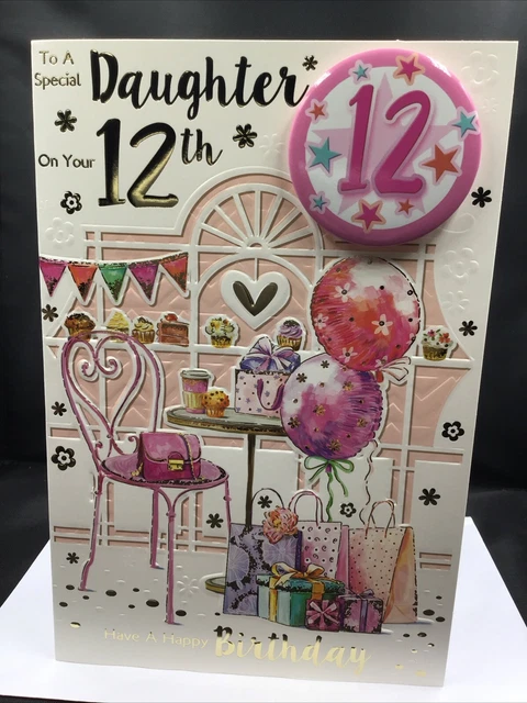 12th Birthday Card For Girls - Pink & Purple Glitter Balloons - Happy Birthday Cards For 12 Year Old Girl Daughter Sister Granddaughter Cousin, 5.7 X 5.7 Inch Twelve Twelfth Bday Greeting