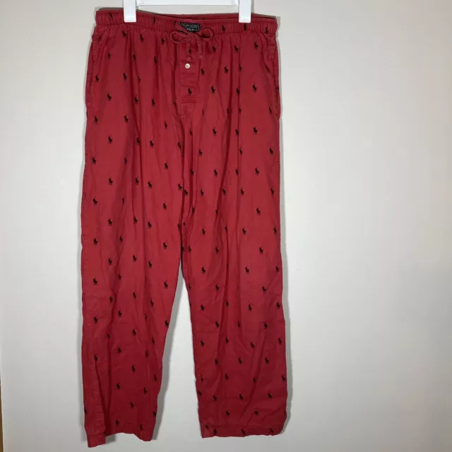 Polo Ralph Lauren Mens Pajama Lounge Pants Red w/Blue Pony Logo - Size Large