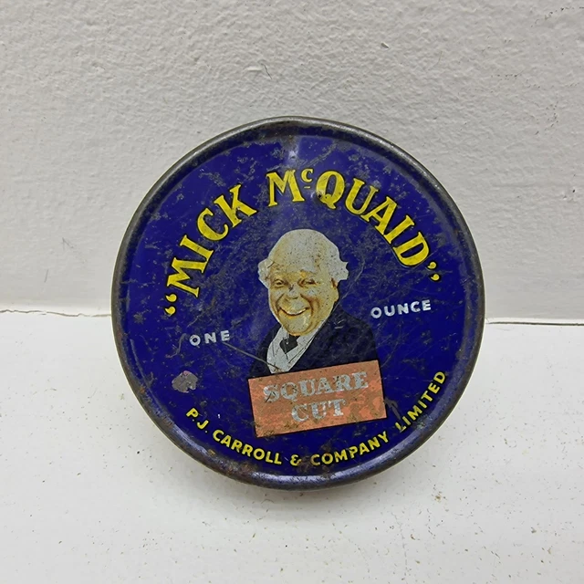 mick mcquaid tobacco tin VINTAGE 1950S MICK McQuaid Square Cut Tobacco Tin PJ Carroll 1oz Carroll  Company £8.99