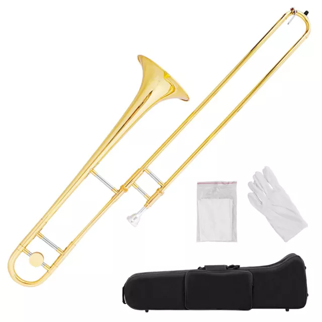 B Flat Tenor Slide Trombone Brass Portable Brass Musical Instrument with Gloves 3