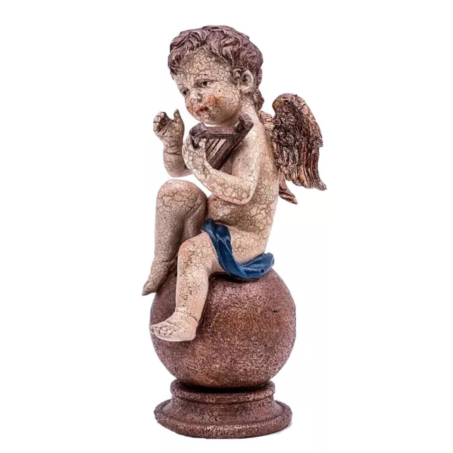 Vintage Figura Ángel Con Arpa en una Bola De Kunstmasse (9 X 22CM)