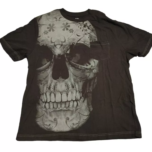 Huge Decorated Sugar Skull, Ace's & Idols Brand Black T shirt XL