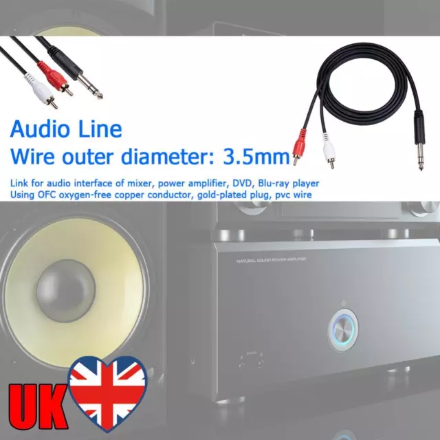 Dual RCA to 1/4 TRS Audio Cable 6.35mm Stereo to 2 RCA Phono Male Y Cable 1.5m