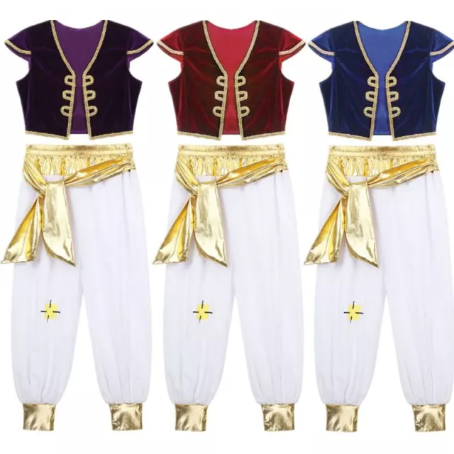 UK Boy Arabian Prince Costume Sleeves Waistcoat Vest with Pants Dress Up Outfits