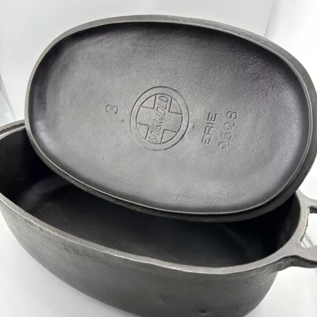 RARE! Griswold Erie Oval Dutch Oven #3 Cast Iron Roaster Slant Logo 2627 2628