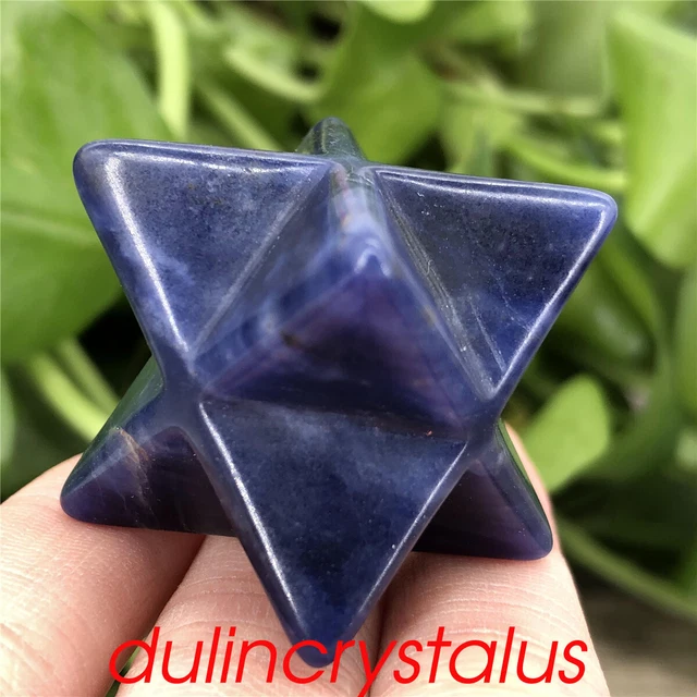 1pc Natural Sodalite 1.5" Merkaba star Quartz Crystal Skull Carved Reiki Healing
