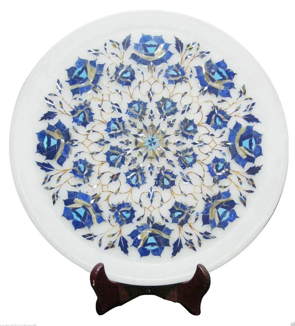 Dessous De Plat Octogonal En Marbre Blanc - Décor Incrusté Nacre, Cornaline, Lapis Lazuli - Déco