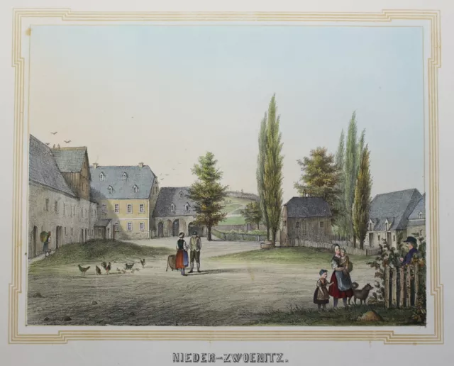 Lithografie Nieder-Zwoenitz Poenicke Schlösser & Rittergüter Sachsen um 1855 xz