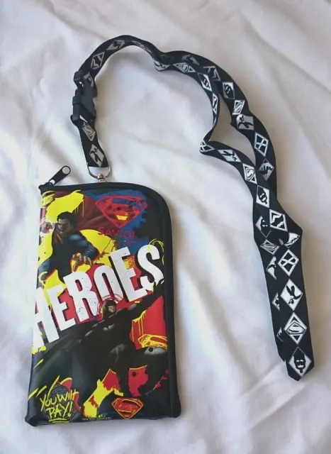 Heros Batman V Superman ID Lanyard Pouch Badge Holder TM & DC Comic Licensed